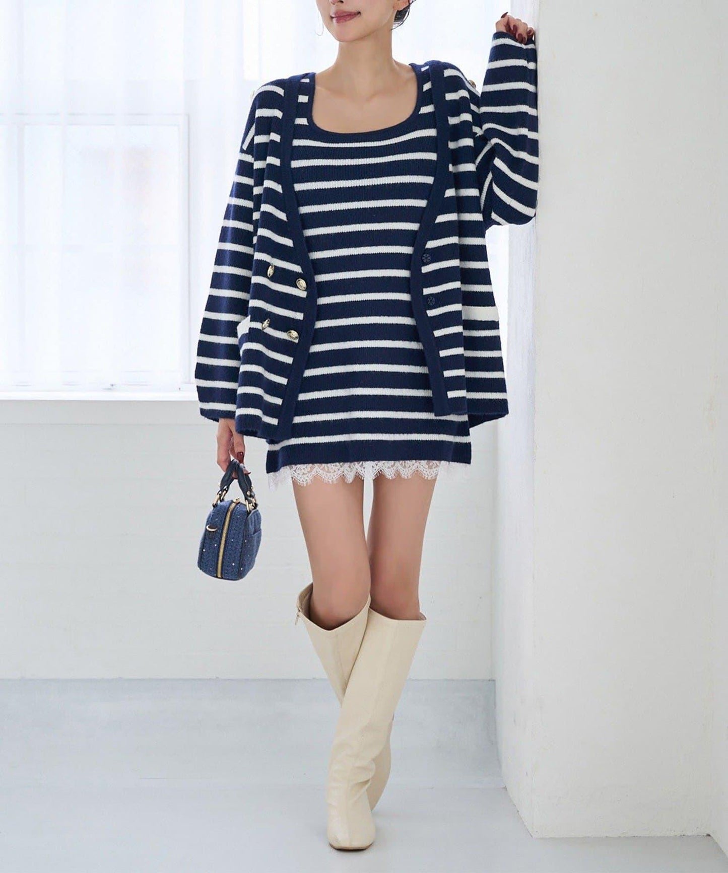 Seemi 條紋針織連衣裙 兩件套