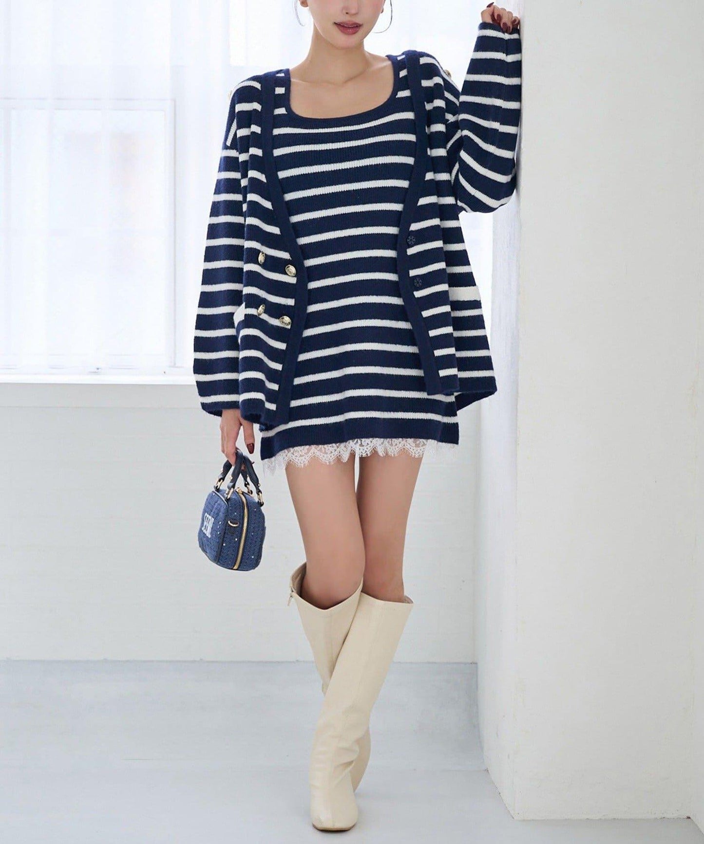 Seemi 條紋針織連衣裙 兩件套