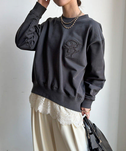 毛圈 後拉鍊 毛巾繡 套頭衛衣