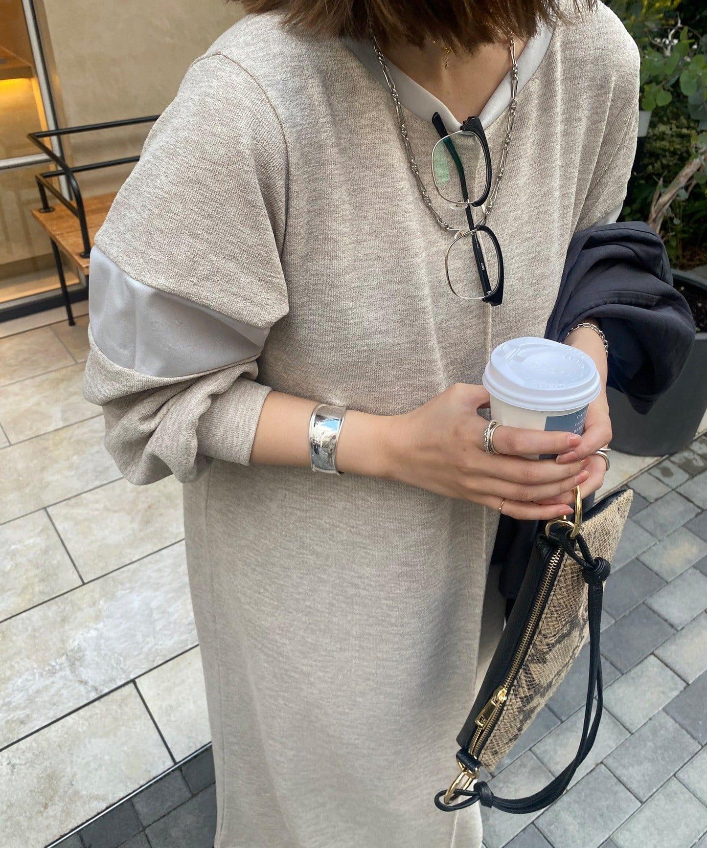 網紅SAKURA企劃 亞麻質感輕盈拼接袖連衣裙