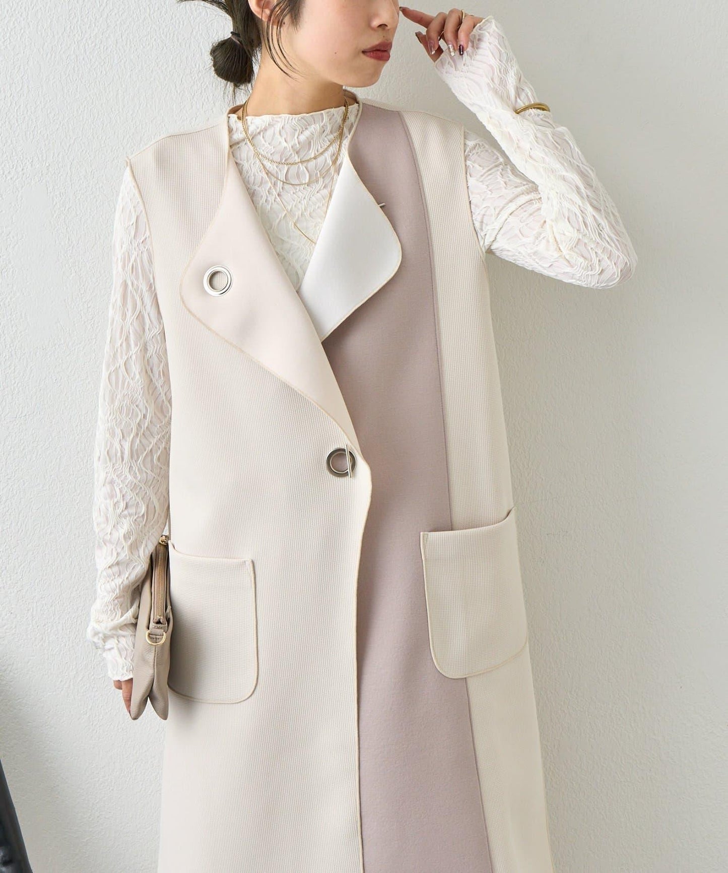 條形紐扣 華夫格 馬甲