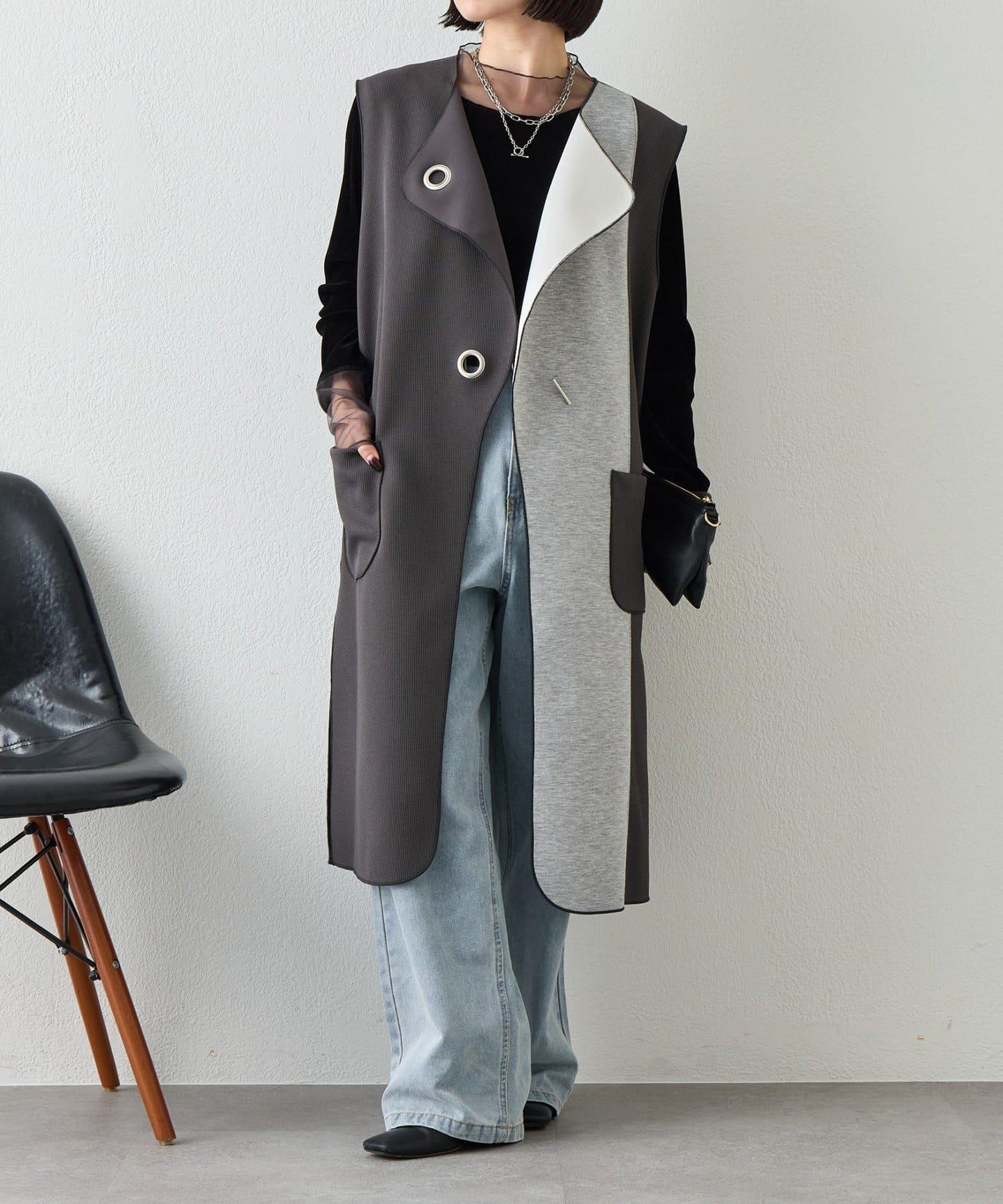 條形紐扣 華夫格 馬甲