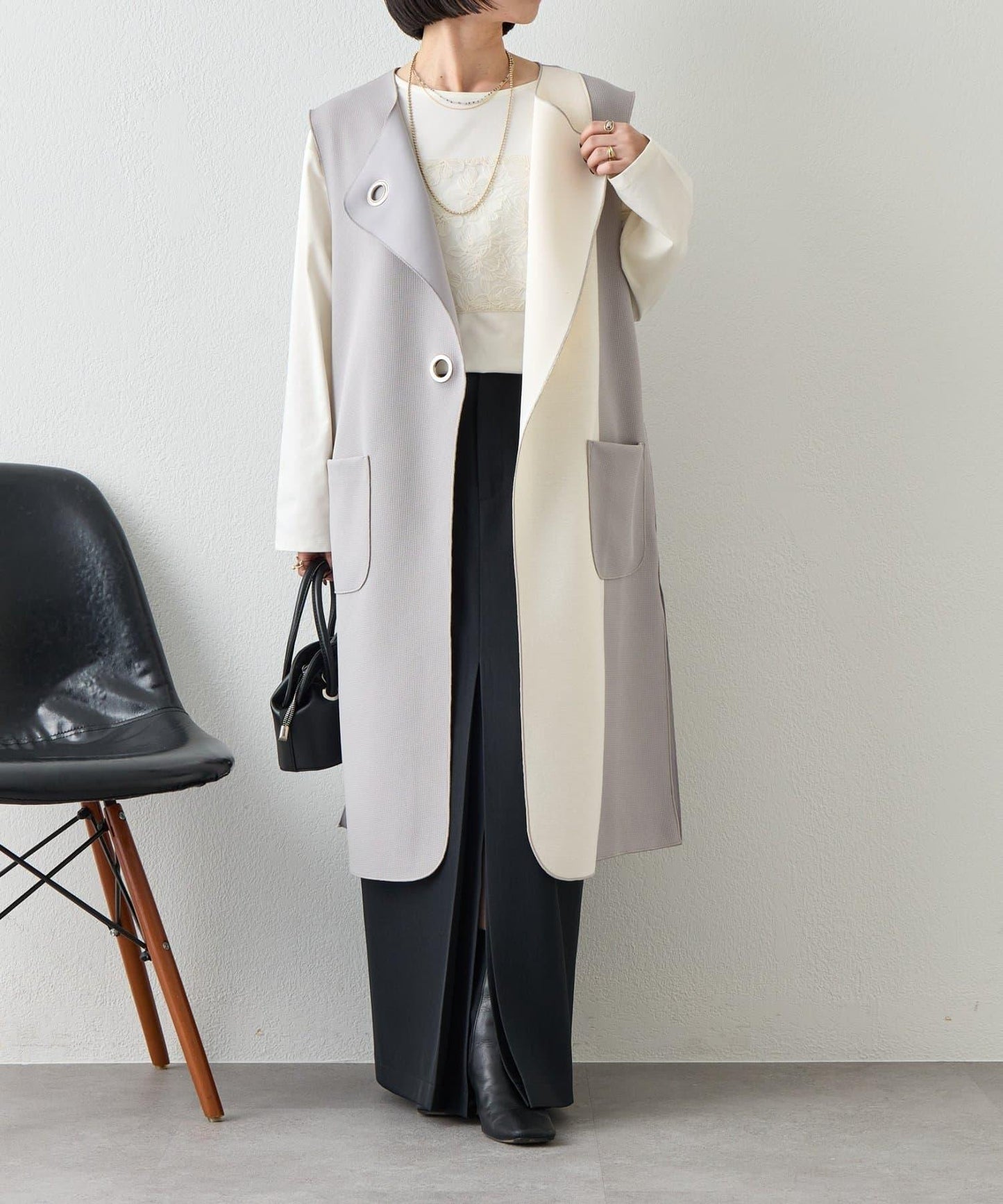 條形紐扣 華夫格 馬甲