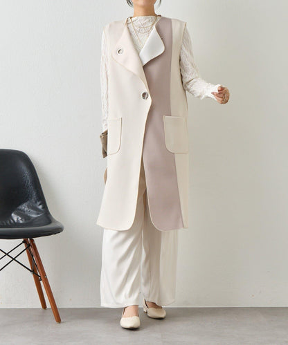 條形紐扣 華夫格 馬甲