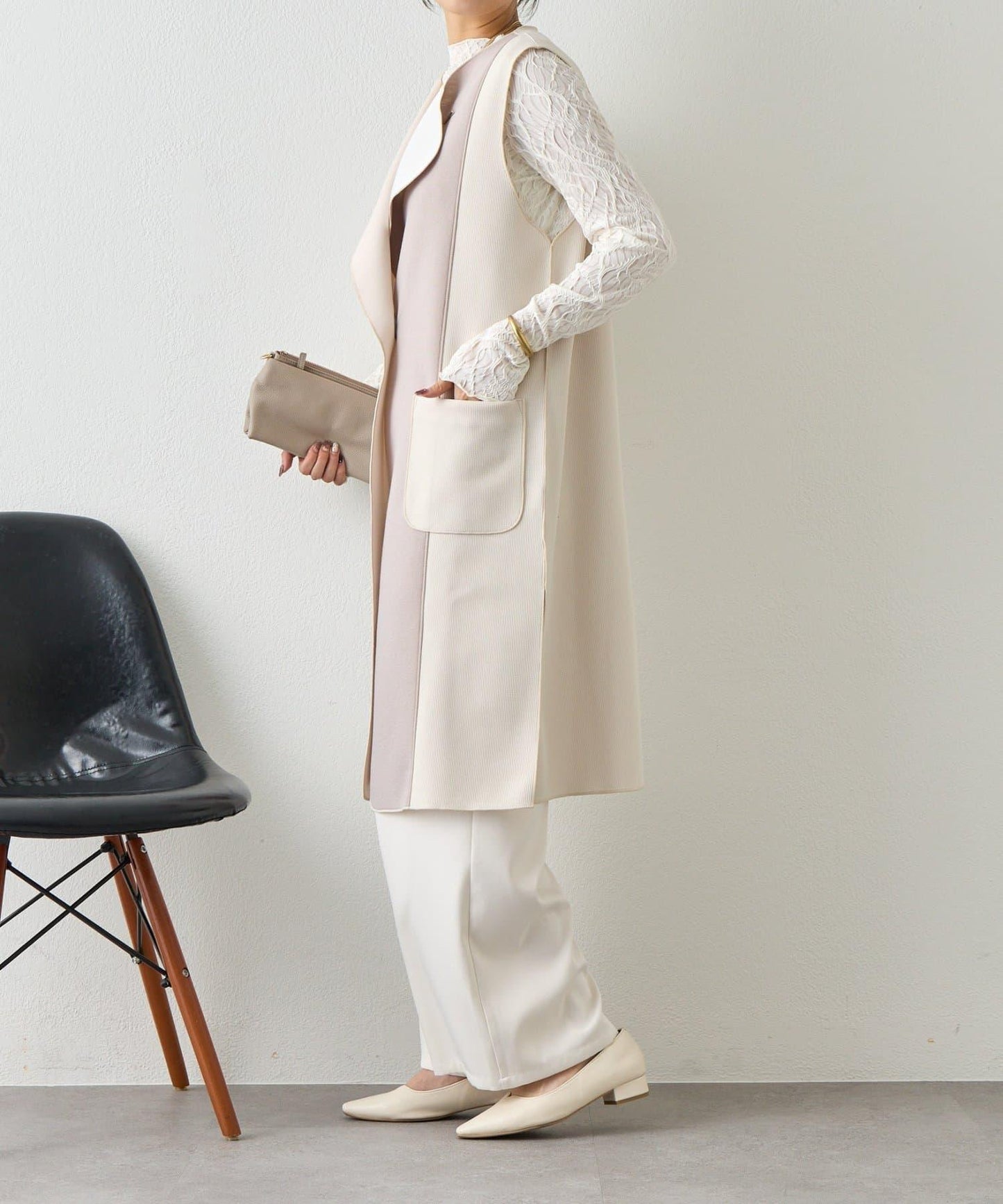 條形紐扣 華夫格 馬甲