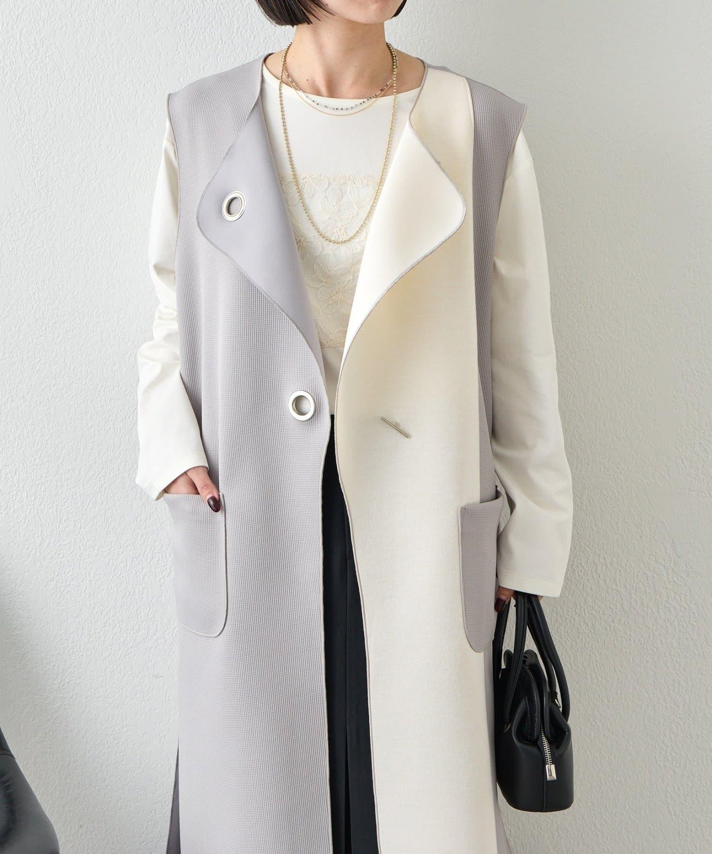 條形紐扣 華夫格 馬甲