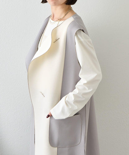 條形紐扣 華夫格 馬甲