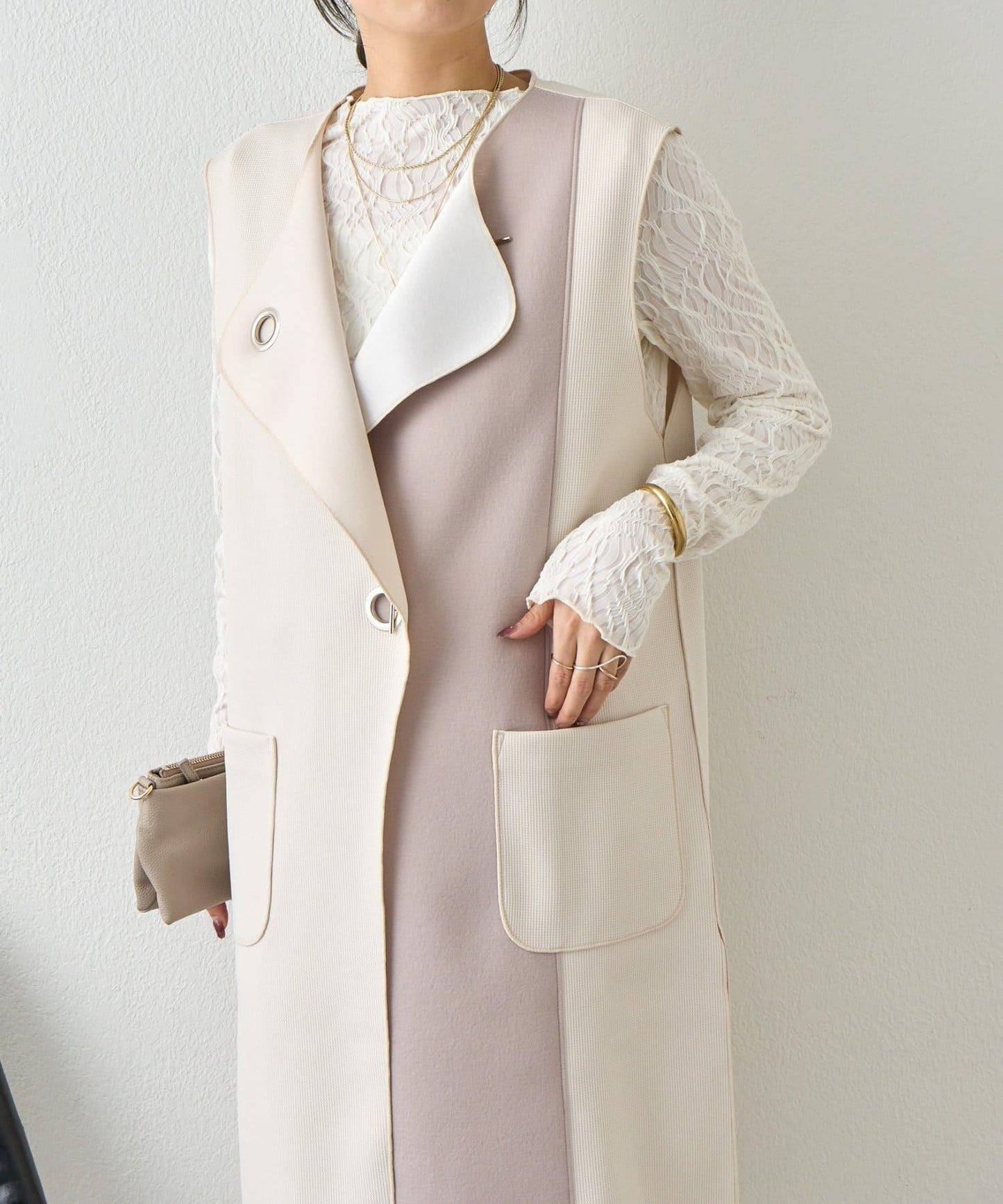 條形紐扣 華夫格 馬甲