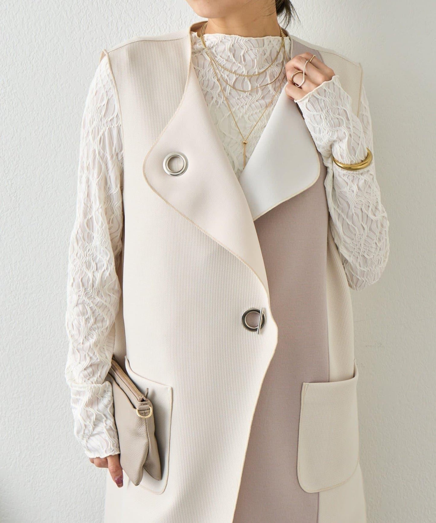 條形紐扣 華夫格 馬甲