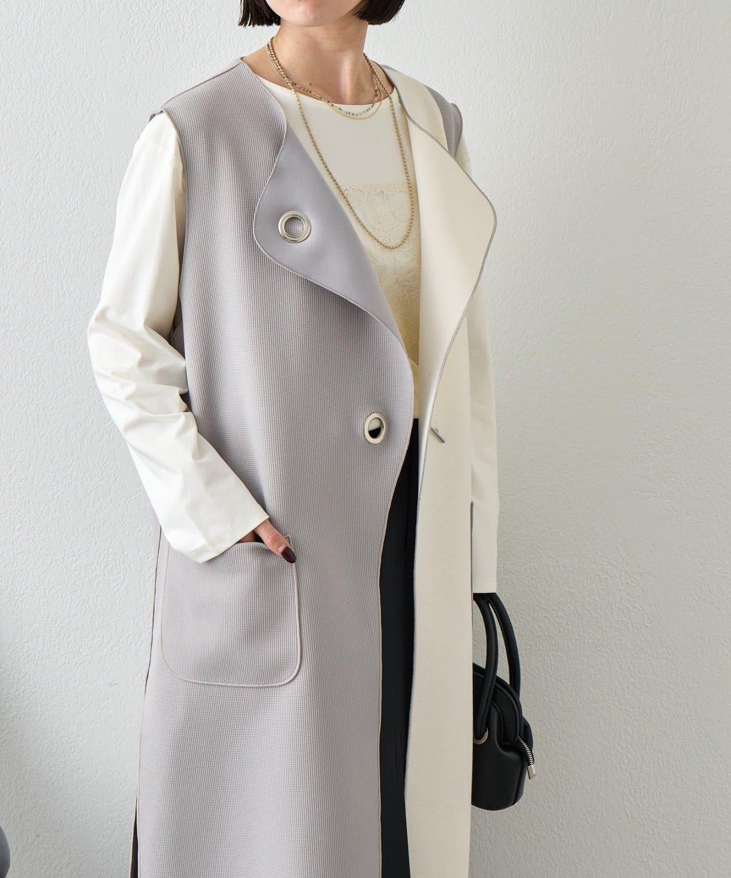 條形紐扣 華夫格 馬甲