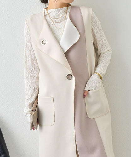 條形紐扣 華夫格 馬甲