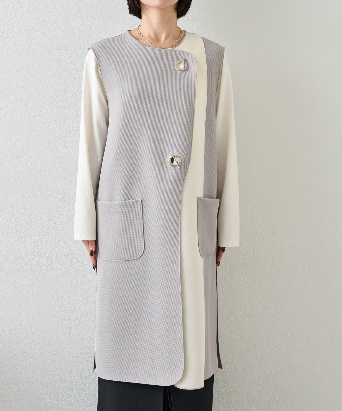 條形紐扣 華夫格 馬甲