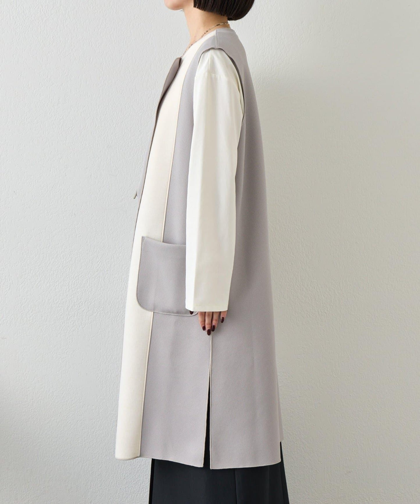 條形紐扣 華夫格 馬甲