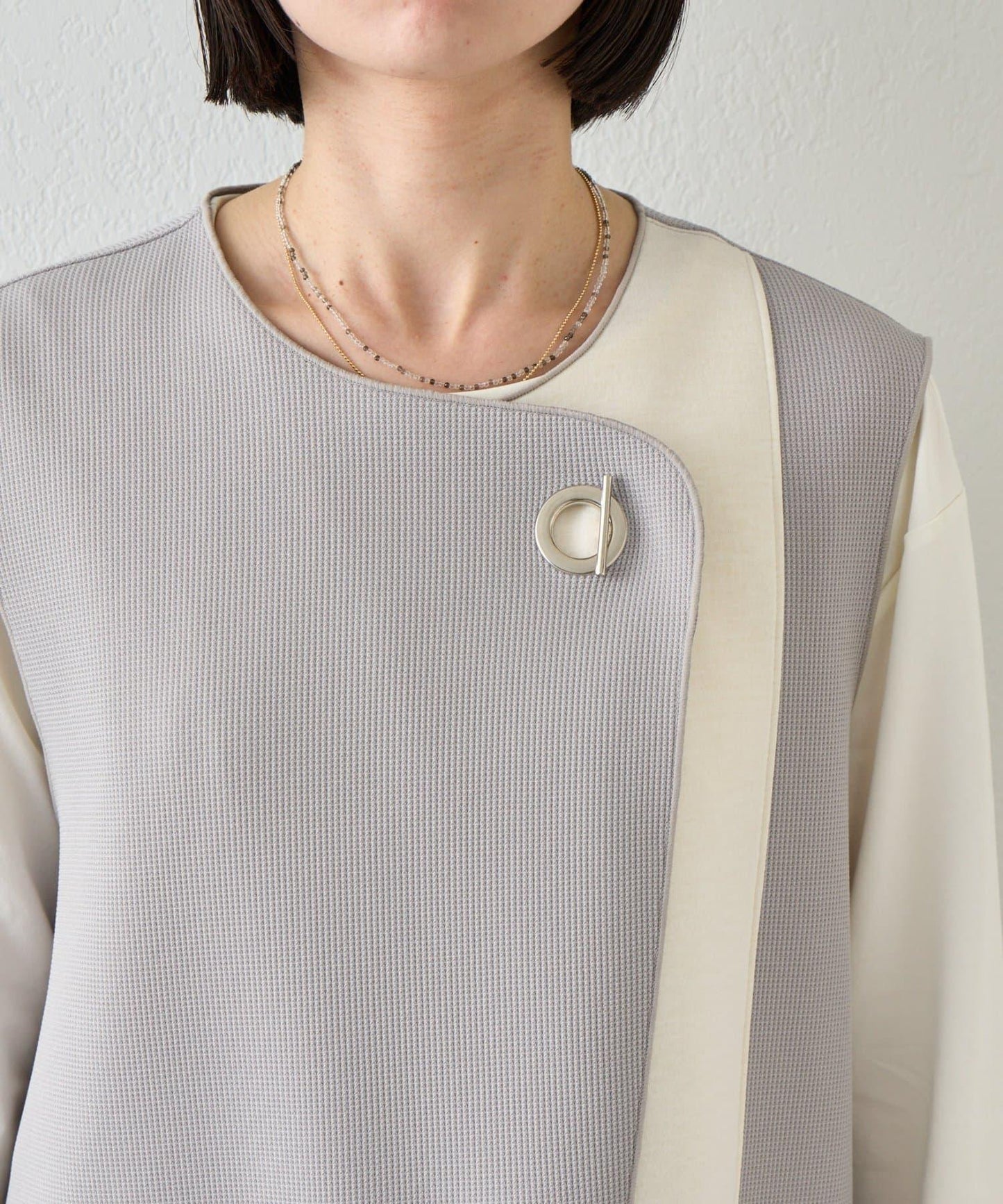 條形紐扣 華夫格 馬甲