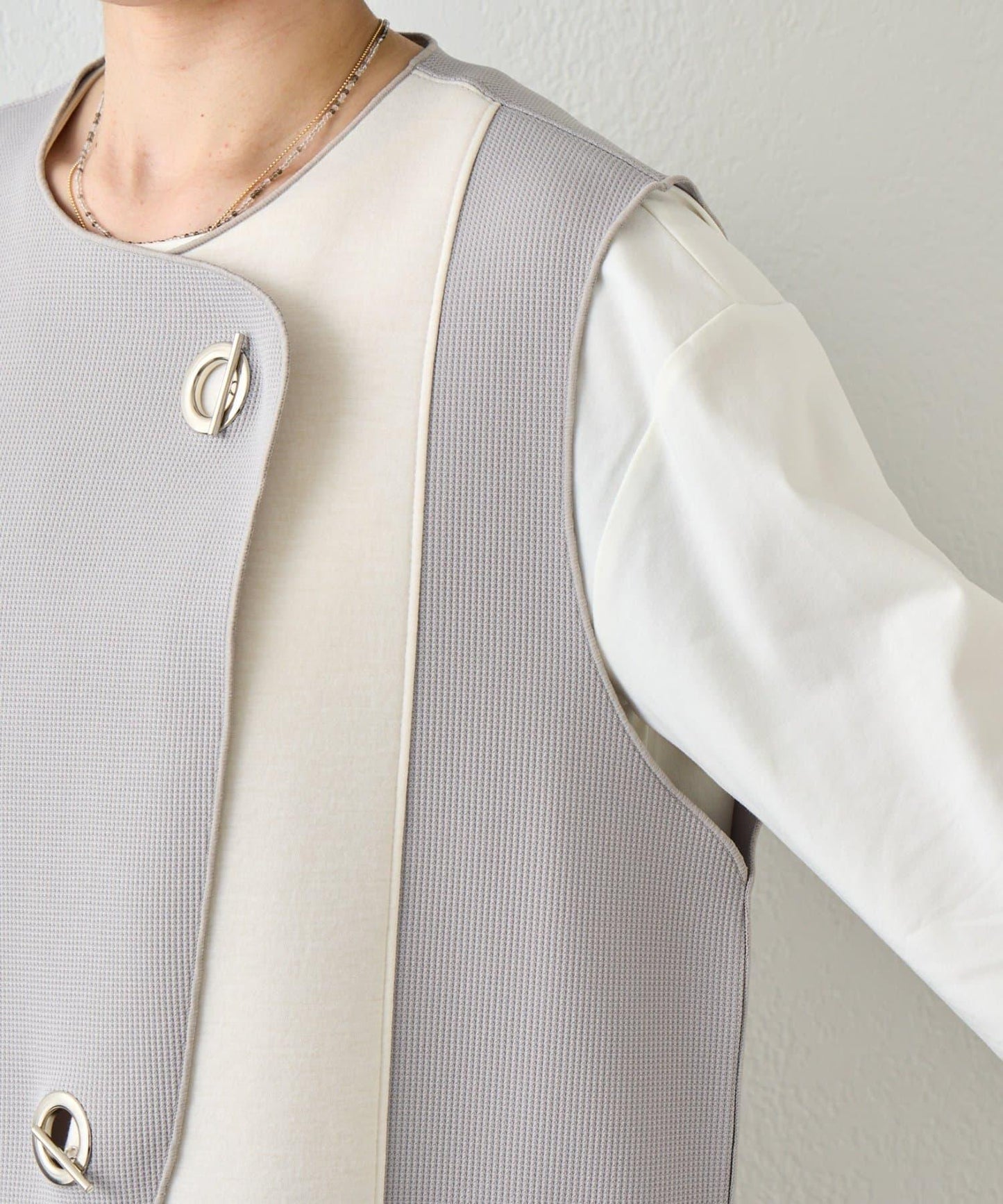 條形紐扣 華夫格 馬甲