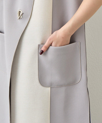 條形紐扣 華夫格 馬甲