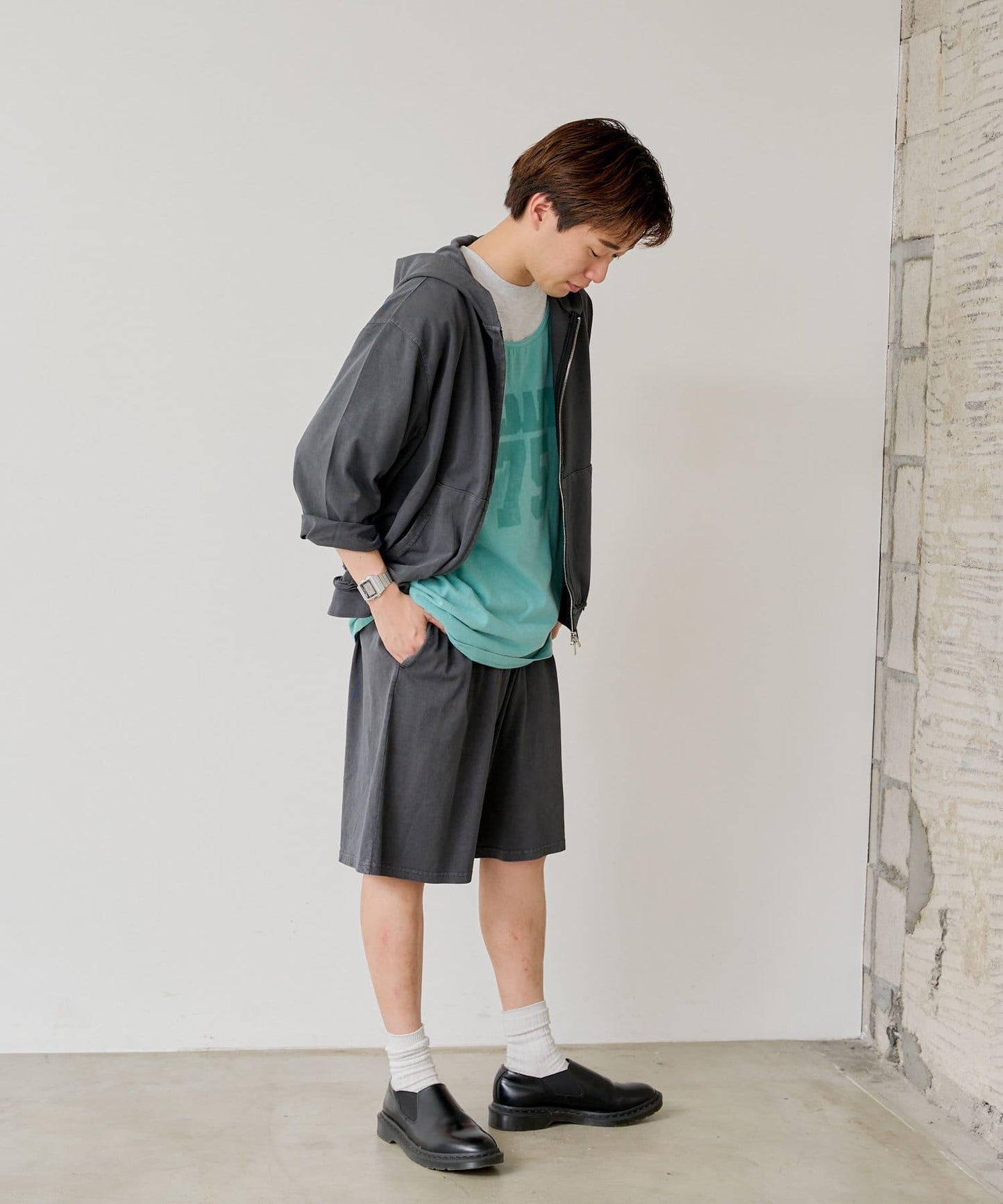 顏料染 寬鬆 針織 休閒短褲