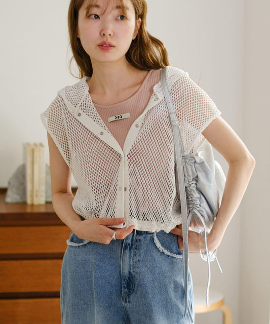 網眼無袖連帽衫