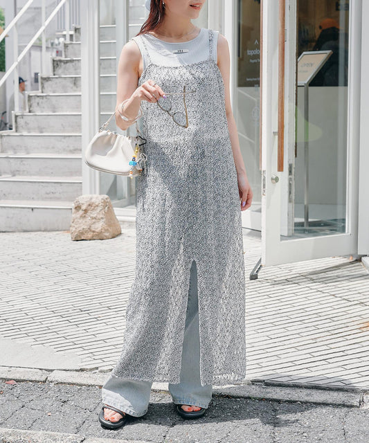 Kastane 蕾絲花卉吊帶連衣裙