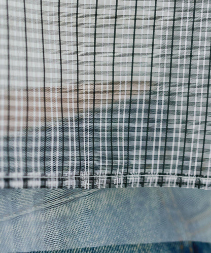 網紗格紋泡泡袖襯衫