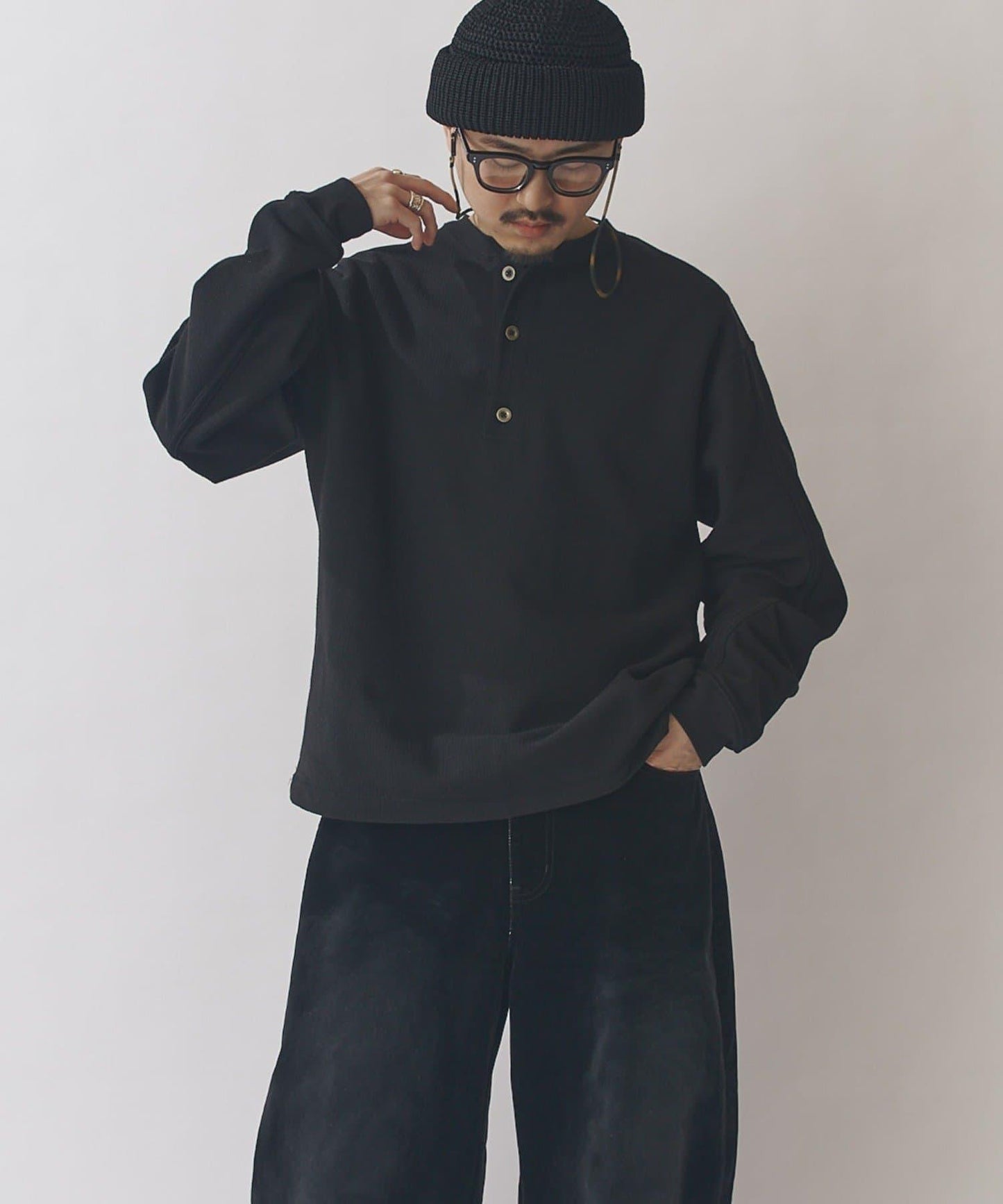 珠地亨利領套頭上衣