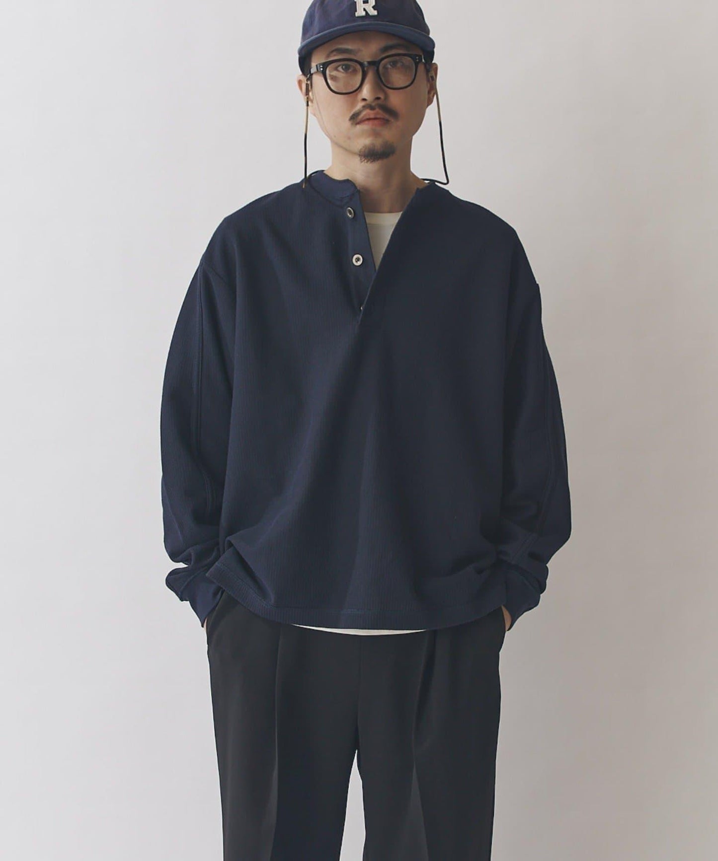 珠地亨利領套頭上衣