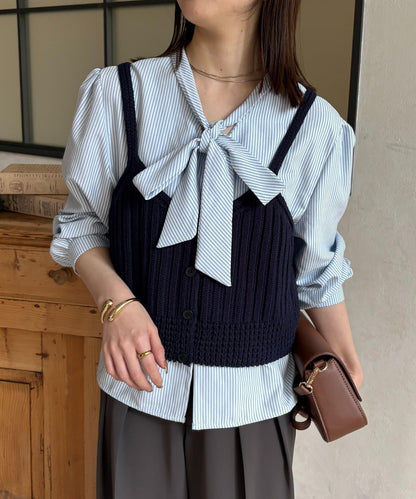 背心組合 蝴蝶結設計 襯衫套裝