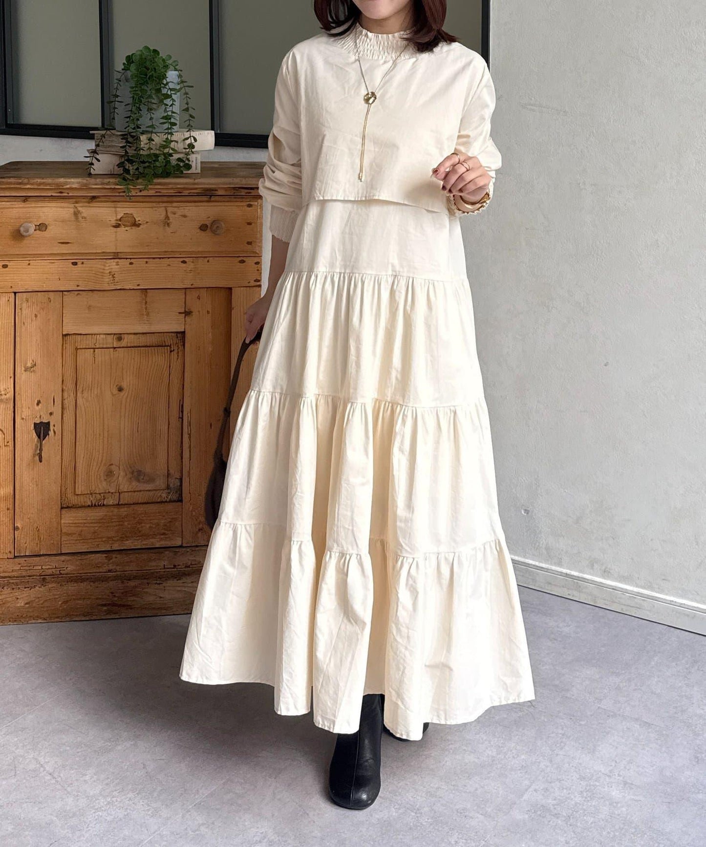 抽褶領 層疊連衣裙