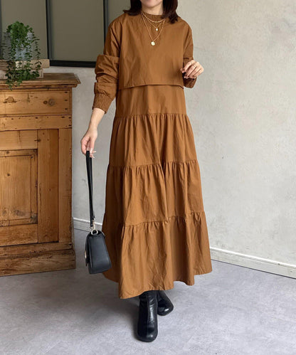 抽褶領 層疊連衣裙