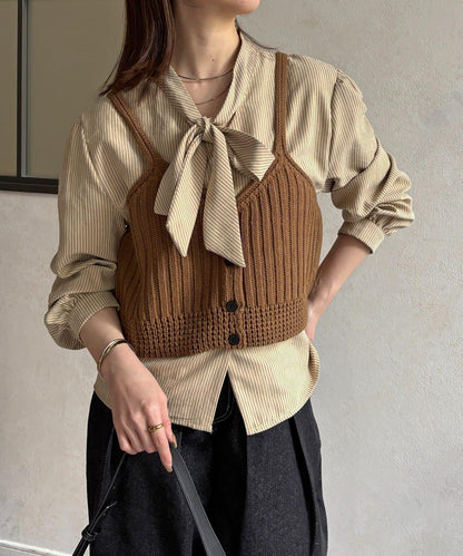 背心組合 蝴蝶結設計 襯衫套裝