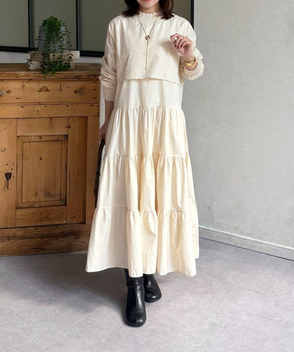 抽褶領 層疊連衣裙