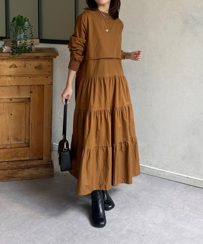 抽褶領 層疊連衣裙