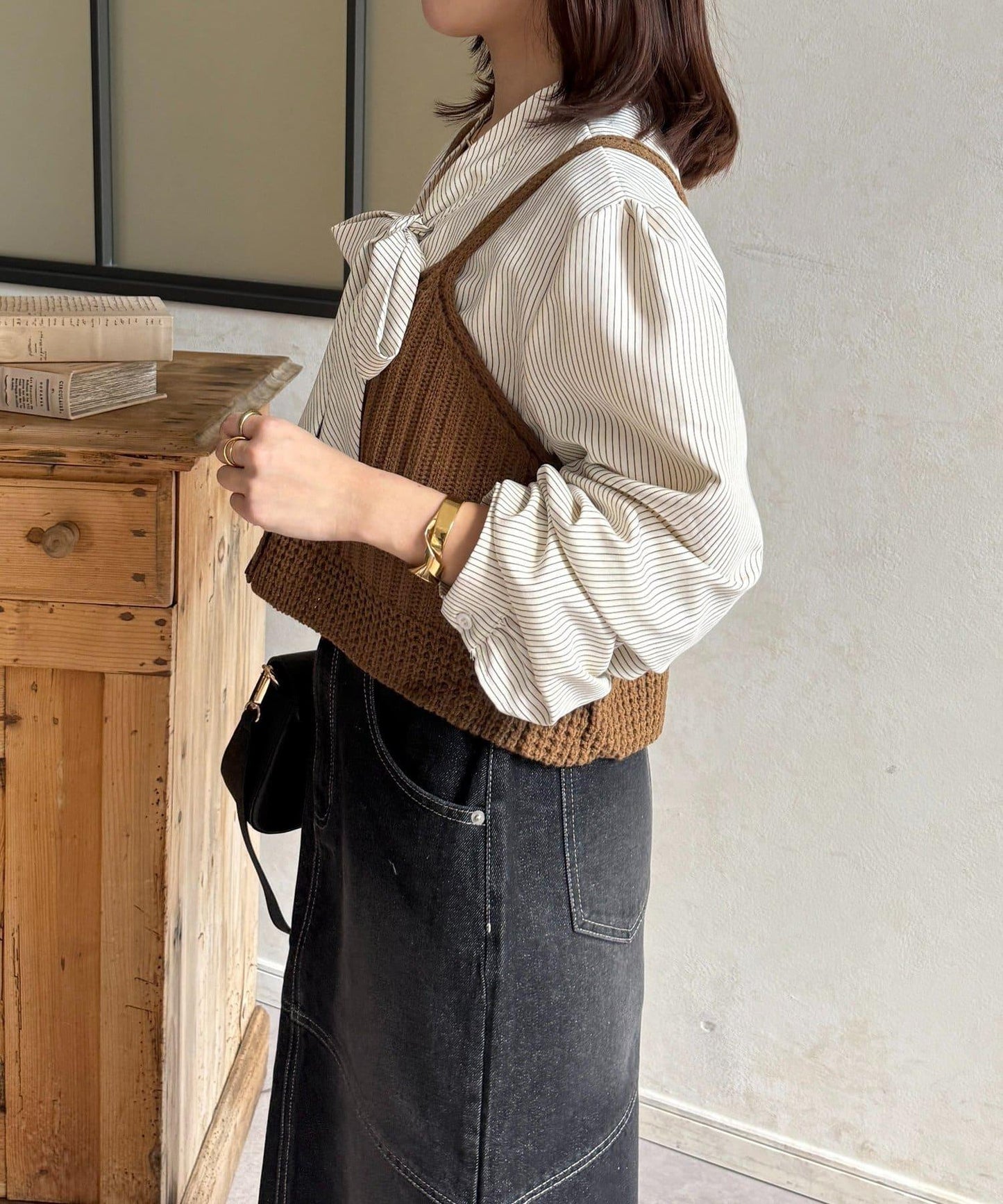 背心組合 蝴蝶結設計 襯衫套裝