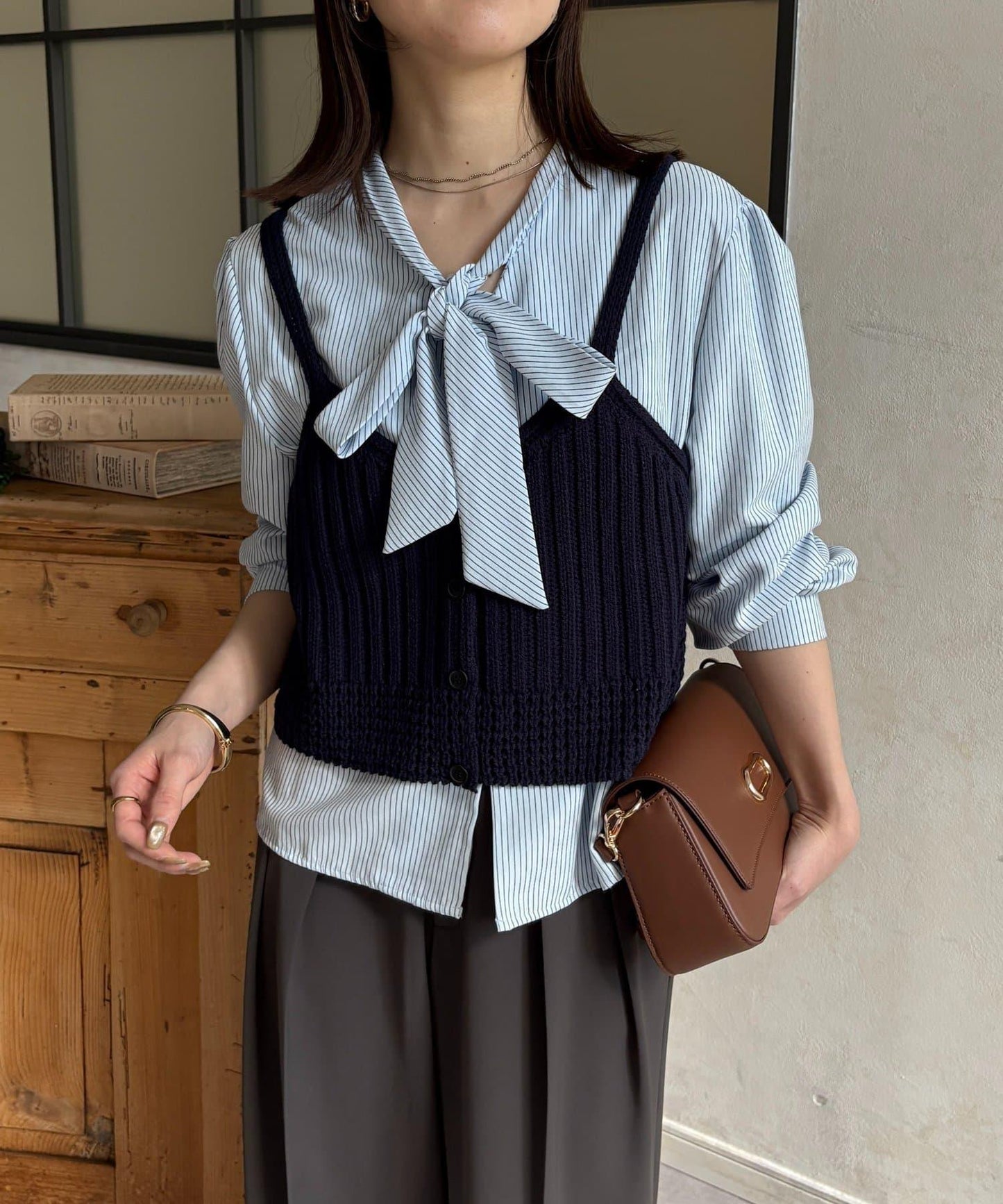 背心組合 蝴蝶結設計 襯衫套裝