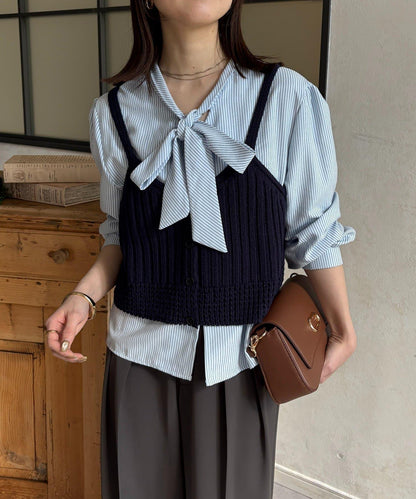 背心組合 蝴蝶結設計 襯衫套裝