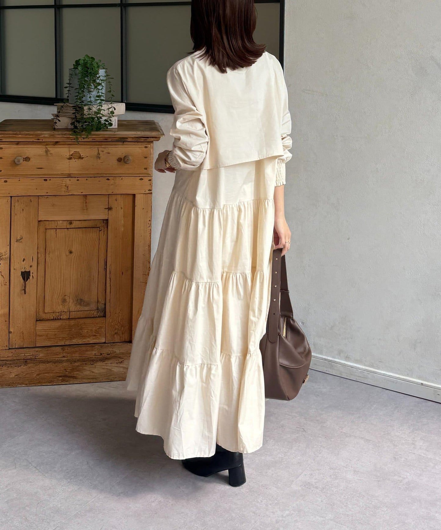 抽褶領 層疊連衣裙