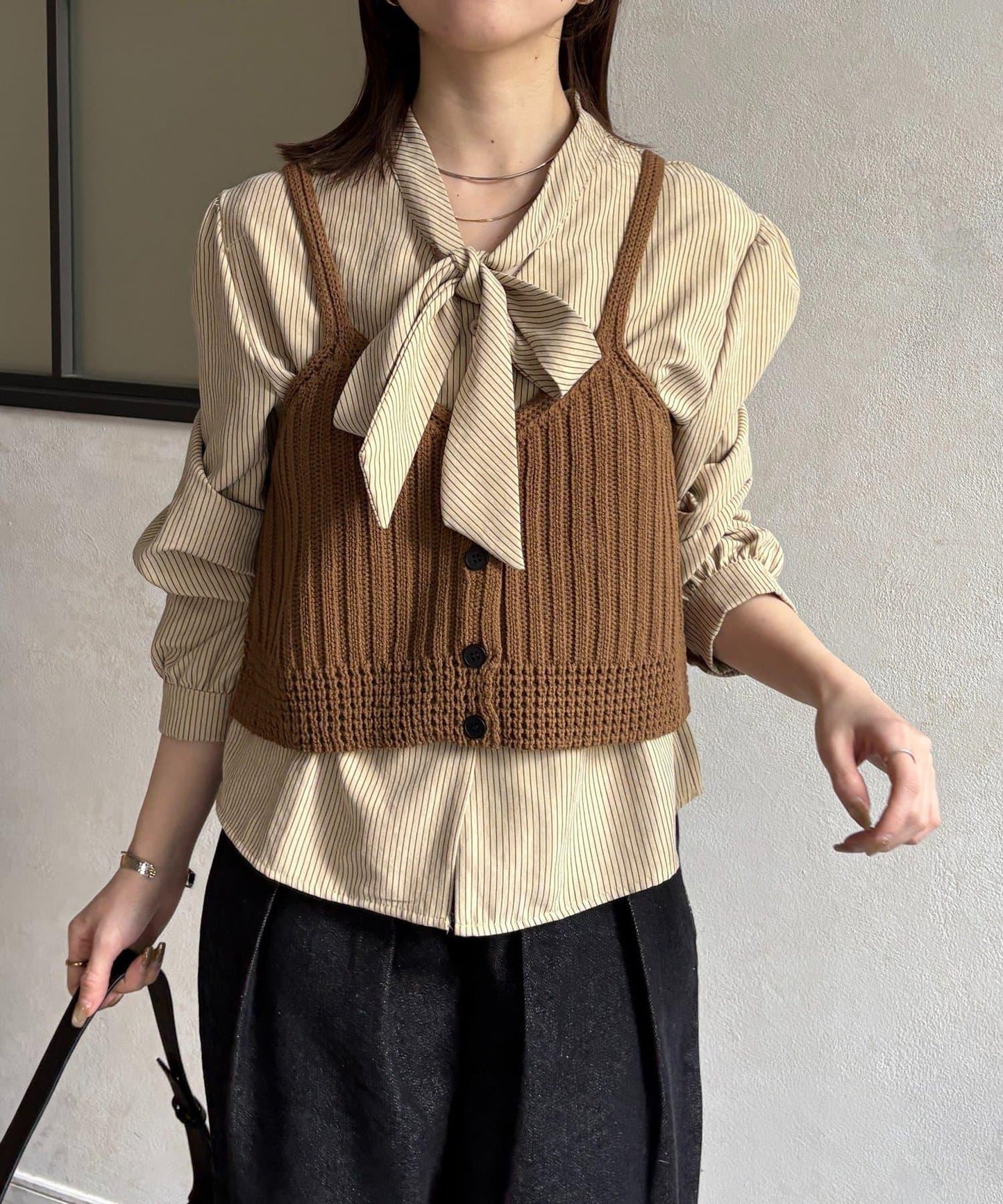 背心組合 蝴蝶結設計 襯衫套裝