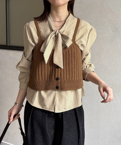 背心組合 蝴蝶結設計 襯衫套裝