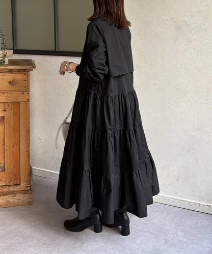 抽褶領 層疊連衣裙
