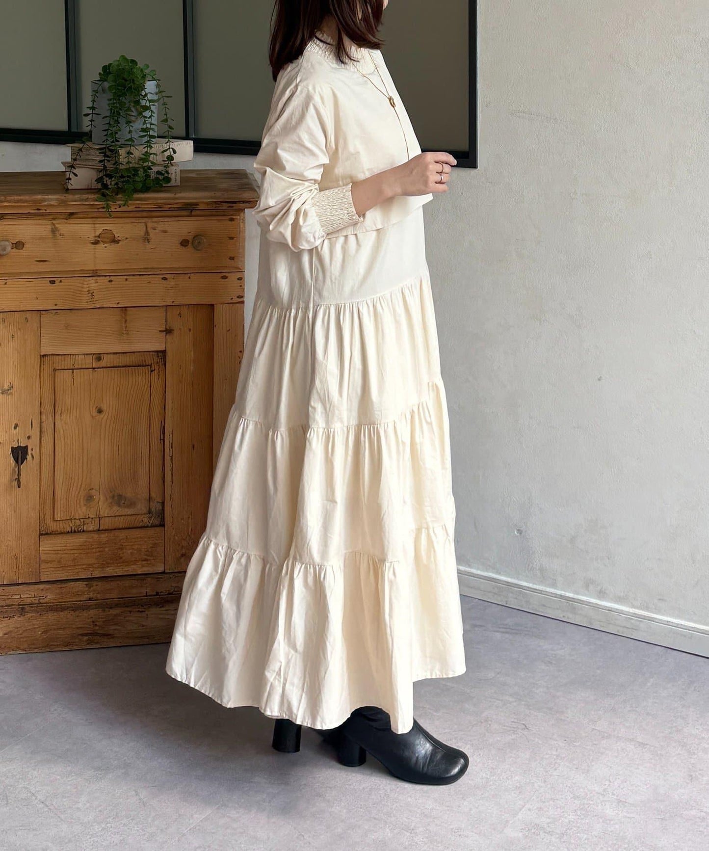 抽褶領 層疊連衣裙