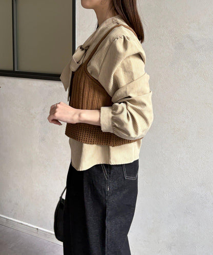 背心組合 蝴蝶結設計 襯衫套裝