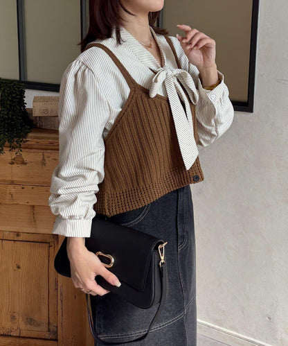 背心組合 蝴蝶結設計 襯衫套裝