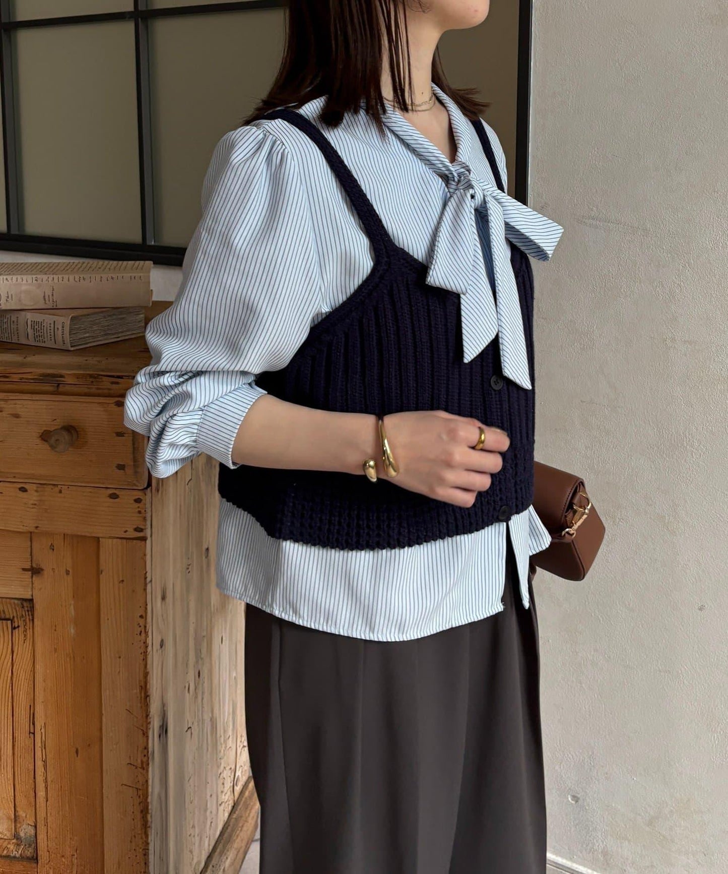 背心組合 蝴蝶結設計 襯衫套裝