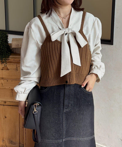 背心組合 蝴蝶結設計 襯衫套裝