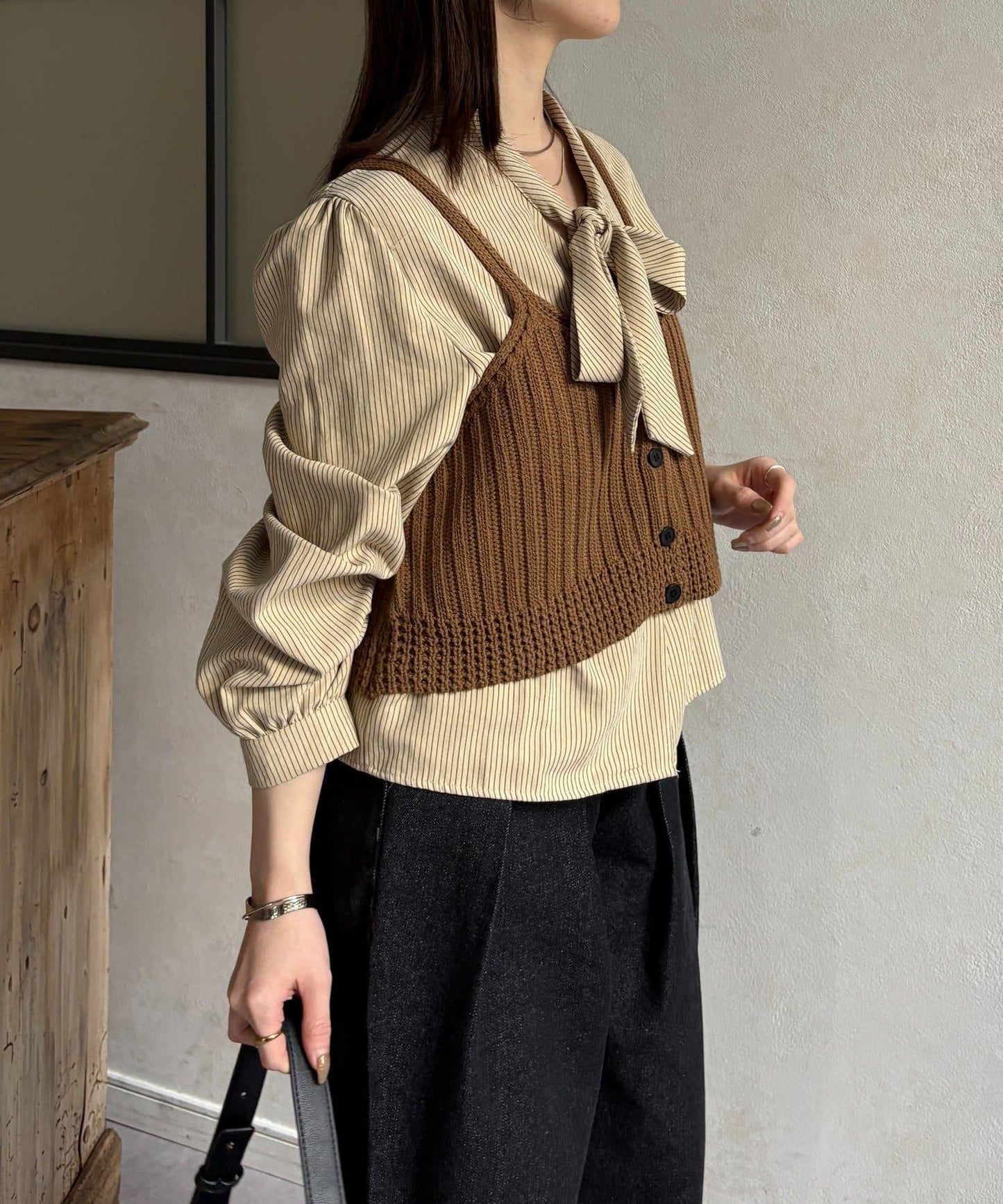 背心組合 蝴蝶結設計 襯衫套裝