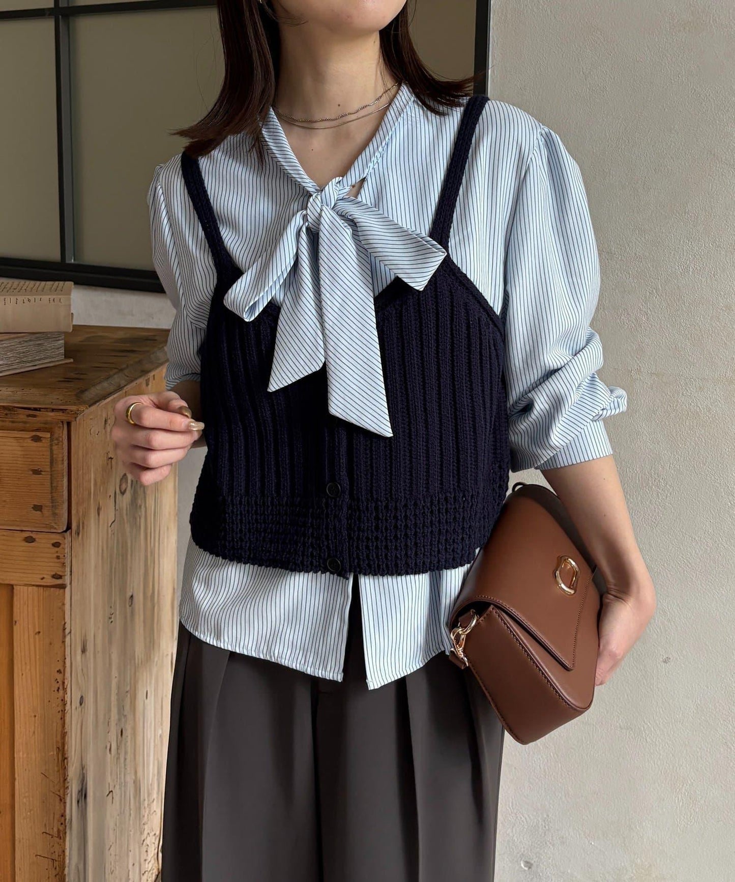 背心組合 蝴蝶結設計 襯衫套裝