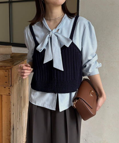 背心組合 蝴蝶結設計 襯衫套裝