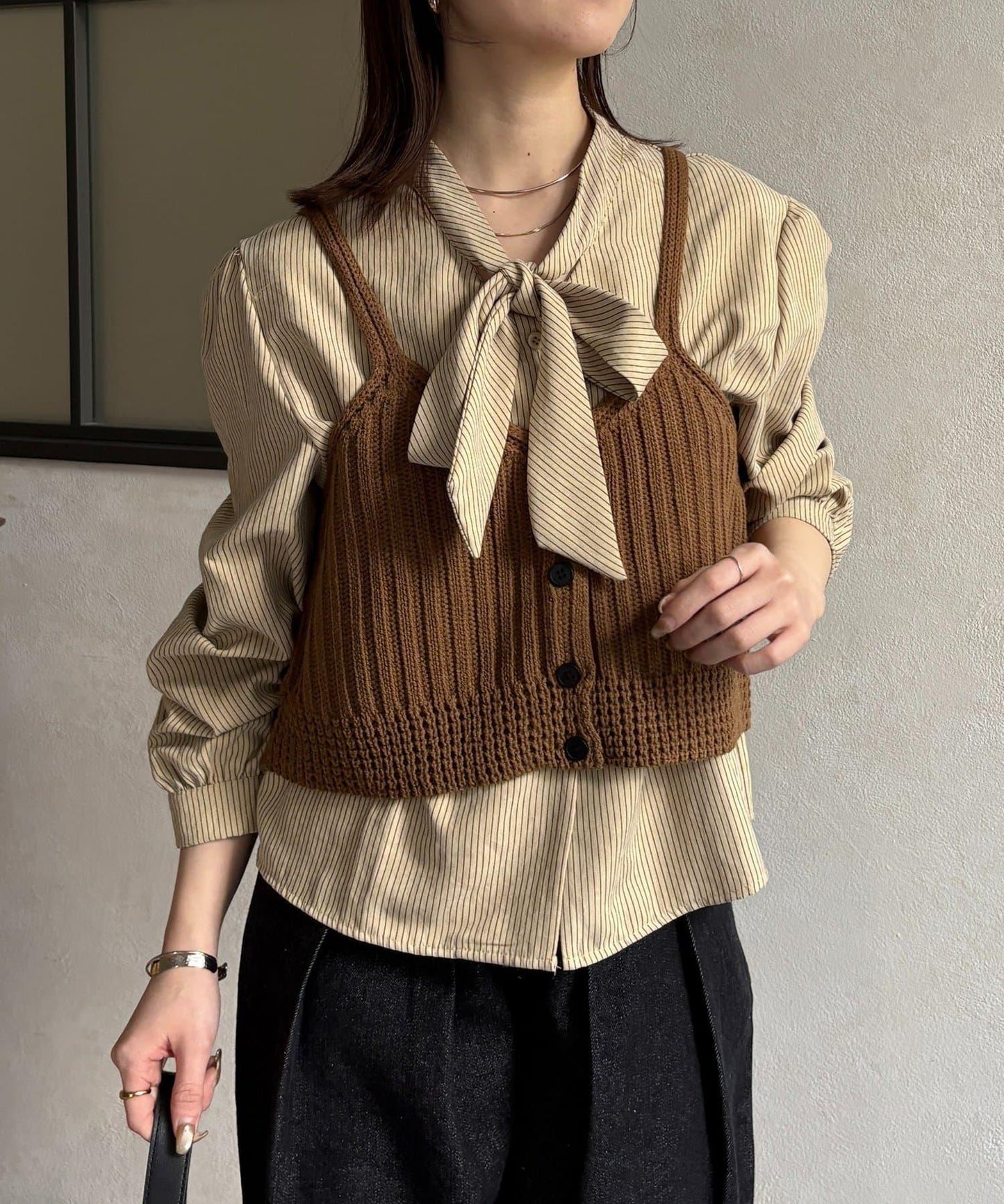 背心組合 蝴蝶結設計 襯衫套裝