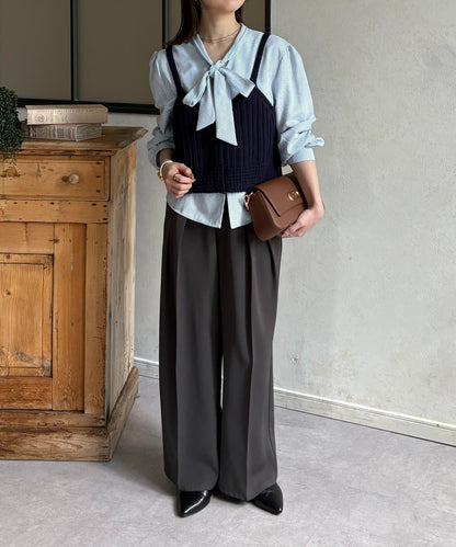 背心組合 蝴蝶結設計 襯衫套裝