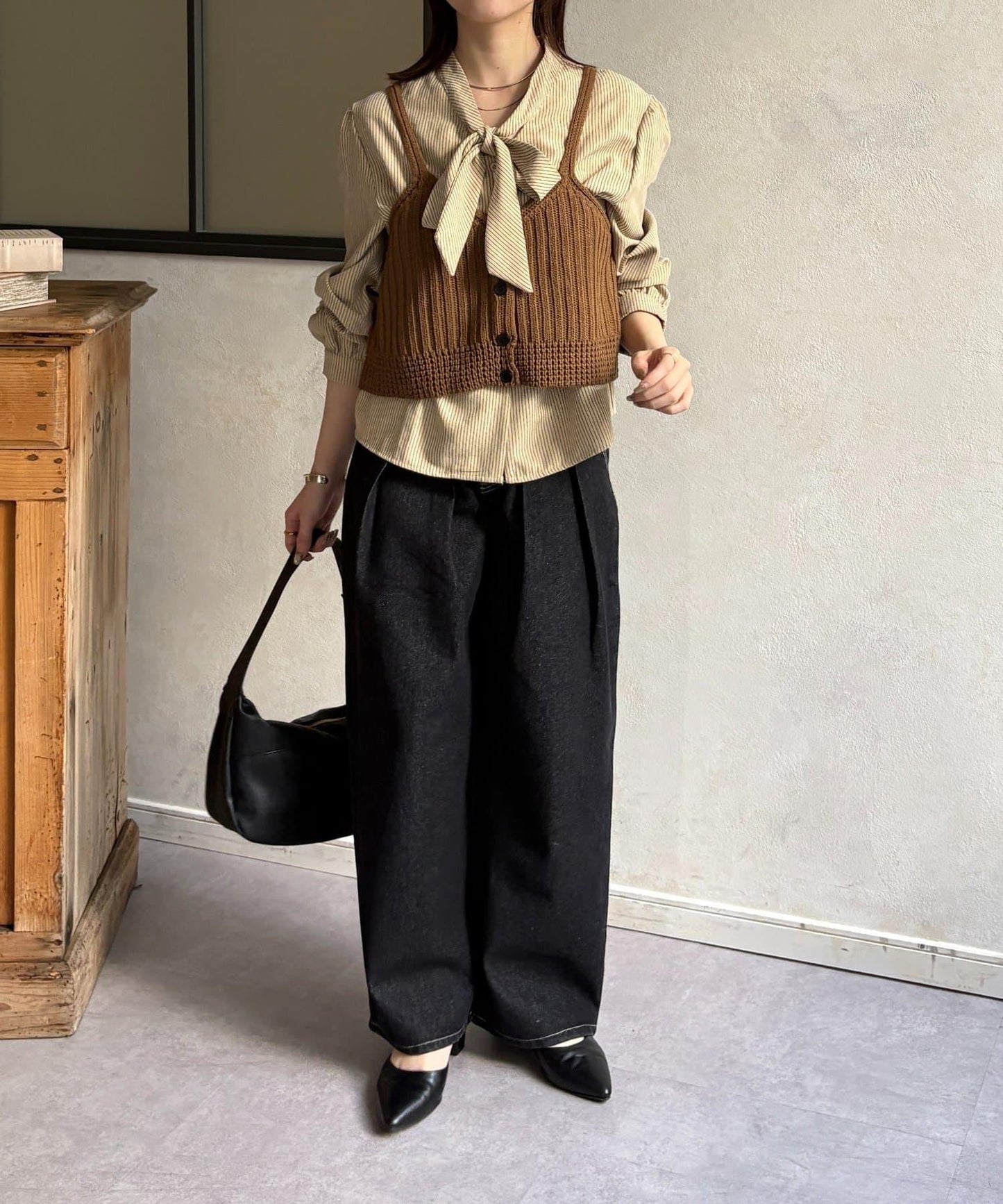 背心組合 蝴蝶結設計 襯衫套裝